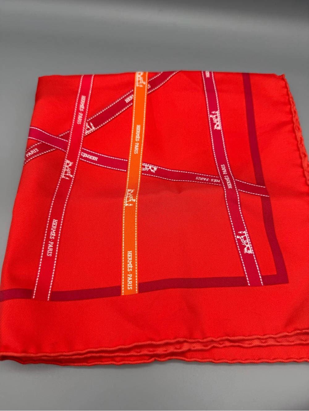 Hermès 45cm Bolduc Ribbon Orange 100% Silk Scarf